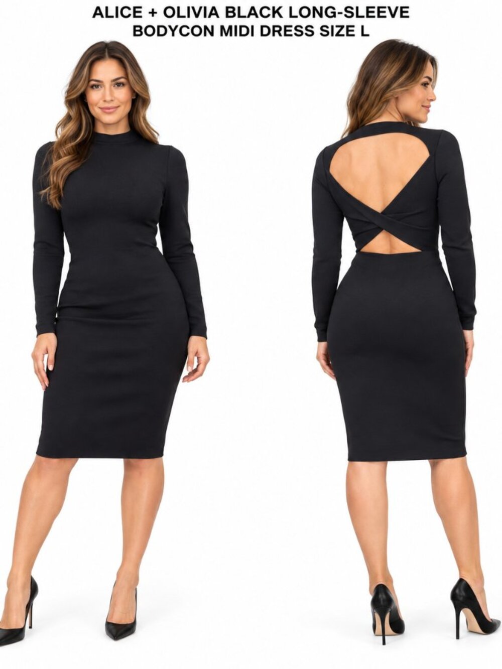 ALICE + OLIVIA BLACK CUTOUT BACK BODYCON DRESS L